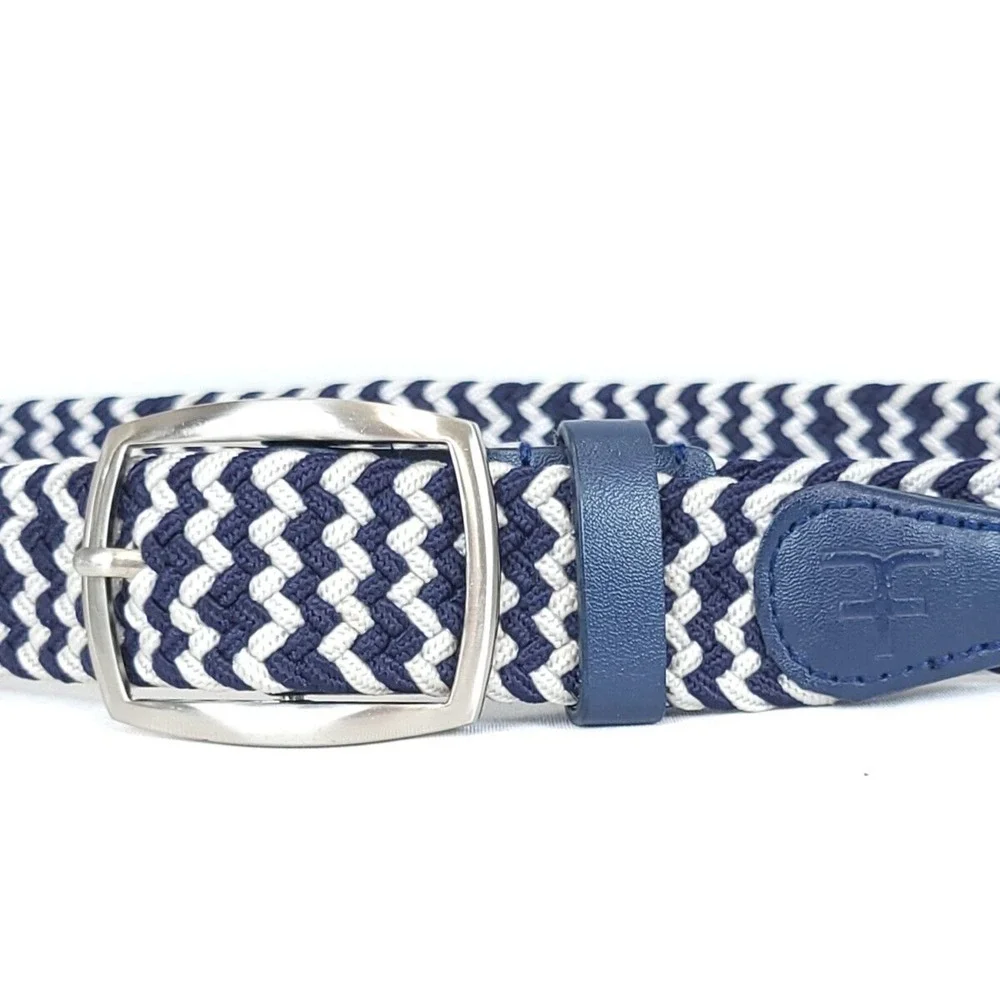Five Four Belt Navy Blue White Woven Chevron Men Size‎ L Causal Preppy Nautical
